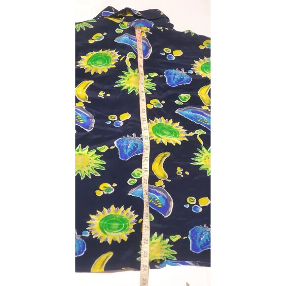 Silk Tropical Print Silk Shirt L Short Sleeve Button Front Resort Vibe SoftGirl - Picture 8 of 9